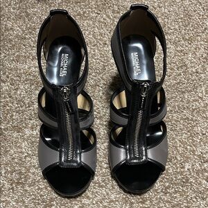 Michael Kors Black and Gray Heeled Sandals